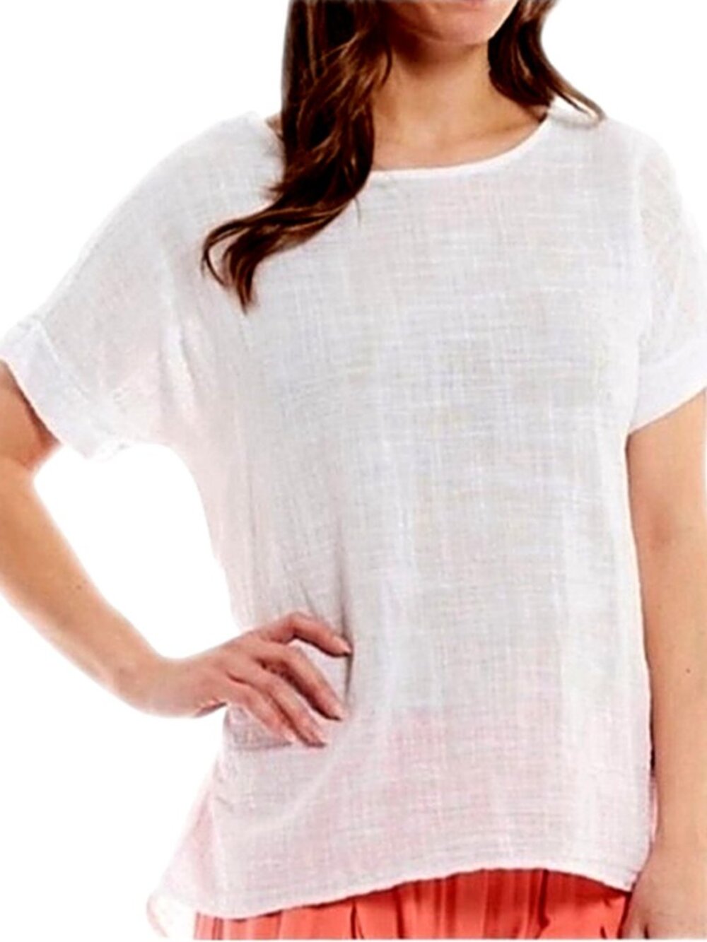 Terzo Millennio 100% Linen Short Sleeve Hi-Low Hem Tunic Top Shirt Size Small